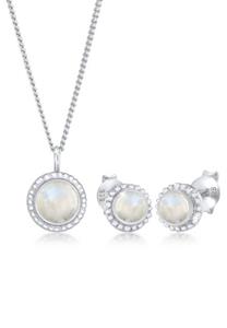Elli PREMIUM Dames oorsteker rond bloem met maansteen in 925 sterling zilver