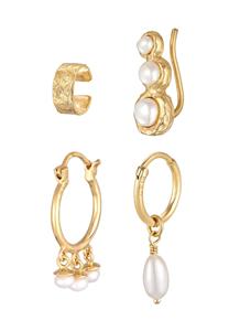 Elli Dames Earcuff Creool Climber Set Elegant met zoetwater gekweekte parels in 925 Sterling Zilver