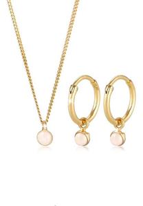 Elli PREMIUM Dames Creoolse Hanger Elegant Minimal met Roze Kwarts in 925 Sterling Zilver Verguld Goud