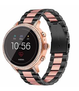 Strap-it Fossil Gen 5e 42mm stalen band zwart/roze