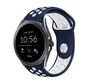 Strap-it Fossil Gen 5e - 44mm sport band (blauw/wit)