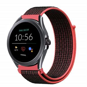 Strap-it Fossil Gen 5e - 44mm nylon band (zwart/rood)