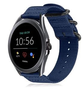 Strap-it Fossil Gen 5e - 44mm nylon gesp band (blauw)