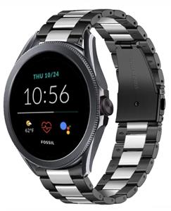 Strap-it Fossil Gen 5e - 44mm stalen band (zwart/zilver)