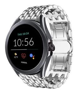Strap-it Fossil Gen 5e - 44mm stalen draak band (zilver)