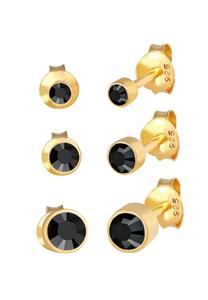 Elli Dames Oorbellen Set Basic Zwart met Kristallen in 925 Sterling Zilver Verguld