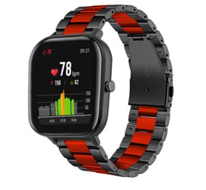 Strap-it Xiaomi Amazfit GTS stalen band (zwart/rood)