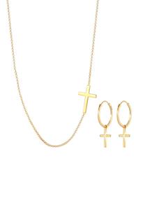 Elli, Schmuckset Kette Ohrringe Kreuz Religion Glaube 925 Silber in gold, Schmuck für Damen