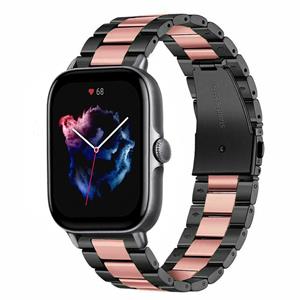 Strap-it Amazfit GTS 3 stalen band (zwart/roze)