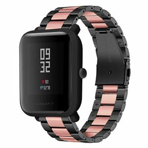 Strap-it Xiaomi Amazfit Bip stalen band (zwart/roze)