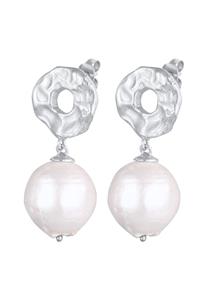 Elli PREMIUM, Ohrringe Hänger Barock Süßwasserperle Disc 925 Silber in silber, Schmuck für Damen
