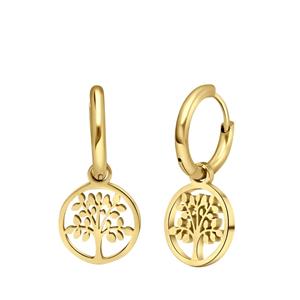 Stalen goldplated oorbellen met levensboom