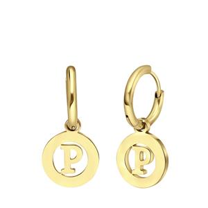 Stalen goldplated oorbellen met letter - A