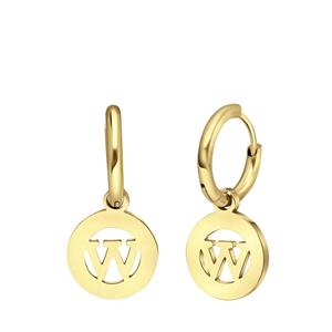 Stalen goldplated oorbellen met letter - A