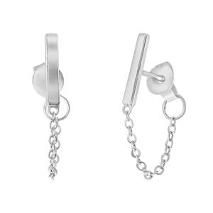 Zilveren oorbellen rhodiumplated bar