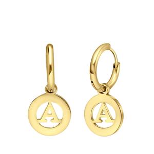 Stalen goldplated oorbellen met letter - A