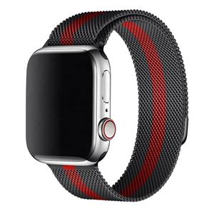 Strap-it Apple Watch 8 Milanese band (zwart/rood)