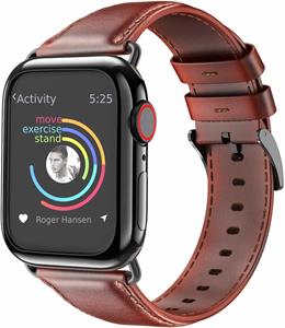 Strap-it Apple Watch 8 leren bandje (rood-bruin)