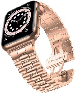 Strap-it Apple Watch 8 Presidential stalen band (rosé goud)