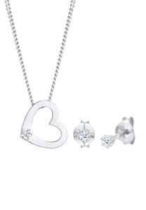 Elli DIAMONDS Dames Set Ketting en Oorknopje Hart met Diamant (0,075 kt.) in 925 Sterling Zilver