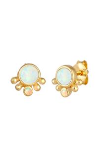 Elli Dames Oorknopjes Rond met Goud Opaal in verguld 925 Sterling Zilver