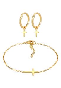 Elli, Schmuckset Kreuz Symbol Armband Ohrstecker Set 925 Silber in gold, Schmuck für Damen