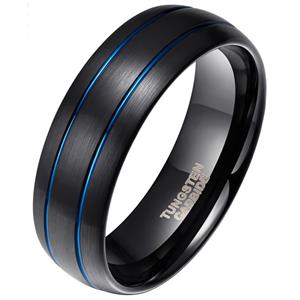 Mendes Wolfraam heren ring Classic Groove Zwart Blauw 8mm-18mm