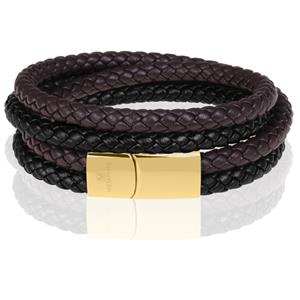 Memphis dubbele wrap armband duo Leer Bruin Zwart Goud-22cm