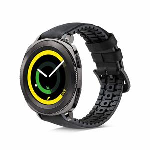 Strap-it Samsung Gear Sport siliconen / leren bandje (zwart)