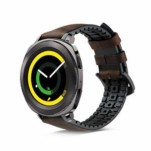 Strap-it Samsung Gear Sport siliconen / leren bandje (zwart-bruin)