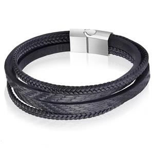 Mendes Leren armband  heren Edelstaal Multi Zwart-18.5cm