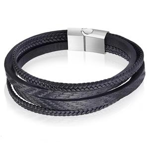 Mendes Leren armband  heren Edelstaal Multi Zwart-20.5cm