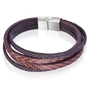 Mendes Leren armband  heren Edelstaal Multi Bruin-22cm