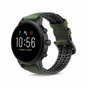 Strap-it Fossil Gen 5 siliconen / leren bandje (zwart/groen)