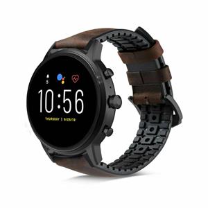 Strap-it Fossil Gen 5 siliconen / leren bandje (zwart/bruin)