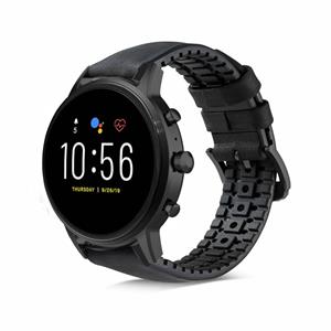 Strap-it Fossil Gen 5 siliconen / leren bandje (zwart)