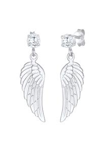 Nenalina, Ohrringe Flügel Glücksbringer Zirkonia Hänger 925 Silber in silber, Schmuck für Damen