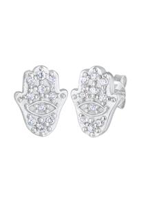 Elli Dames Oorsteker Hamsa Hand Symbool met Zirkonia Kristallen in 925 Sterling Zilver