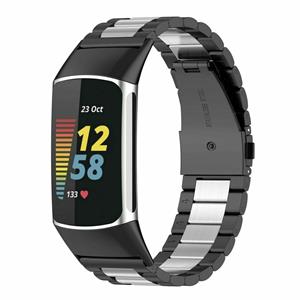 Strap-it Fitbit Charge 5 stalen band (zwart/zilver)