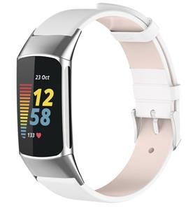 Strap-it Fitbit Charge 5 leren bandje (wit)