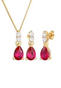 Elli PREMIUM Dames Drop hanger set Oor Hanger met synthetische robijn en zirkonia in 925 Sterling zilver Verguld