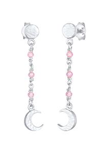 Elli Dames Maanplaat Structuur met Roze Kwarts in 925 Sterling Zilver