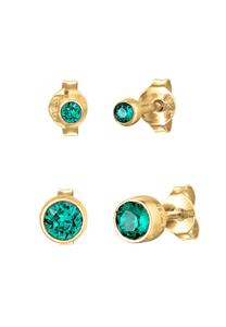 Elli Dames Oorsteker set rond met kristallen groen in 925 sterling zilver verguld