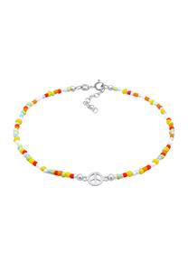 Elli Dames Enkelband Peace Symbol Glazen Kralen Kleurrijk in 925 Sterling Silver