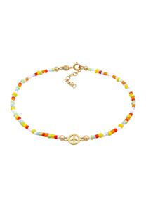 Elli, Fußschmuck Peace Frieden Symbol Glas Beads Bunt 925 Silber in gold, Schmuck für Damen