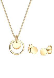 Elli, Schmuckset Rund Plättchen Kette Ohrstecker 925 Silber in gold, Schmuck für Damen