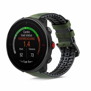 Strap-it Polar Vantage M siliconen / leren bandje (zwart/groen)