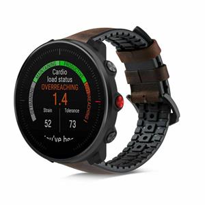 Strap-it Polar Vantage M siliconen / leren bandje (zwart/bruin)