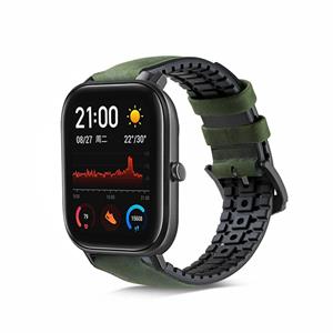 Strap-it Xiaomi Amazfit GTS siliconen / leren bandje (groen)