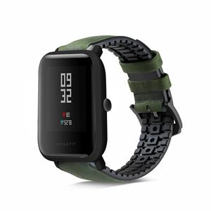 Strap-it Xiaomi Amazfit Bip siliconen / leren bandje (groen)